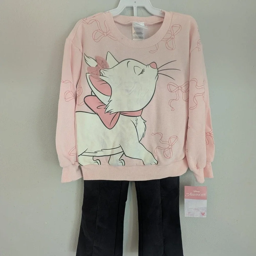 Disney Classics Girls Sz 5 Marie Aristocat Pink Sweatshirt Black Leggings Set